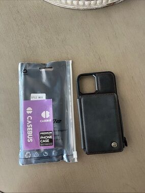 iPhone 12 Max Phone Case by CaseBus - dark brown Leather Wallet Phone Case NWT